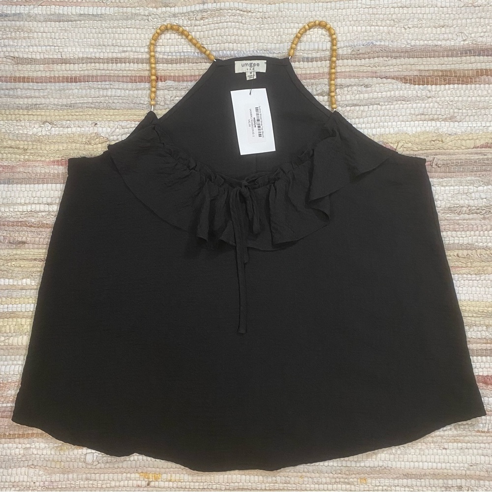 Umgee Black Beaded-Strap Linen-Blend Swing Tank NWT Size M - Picture 2 of 9